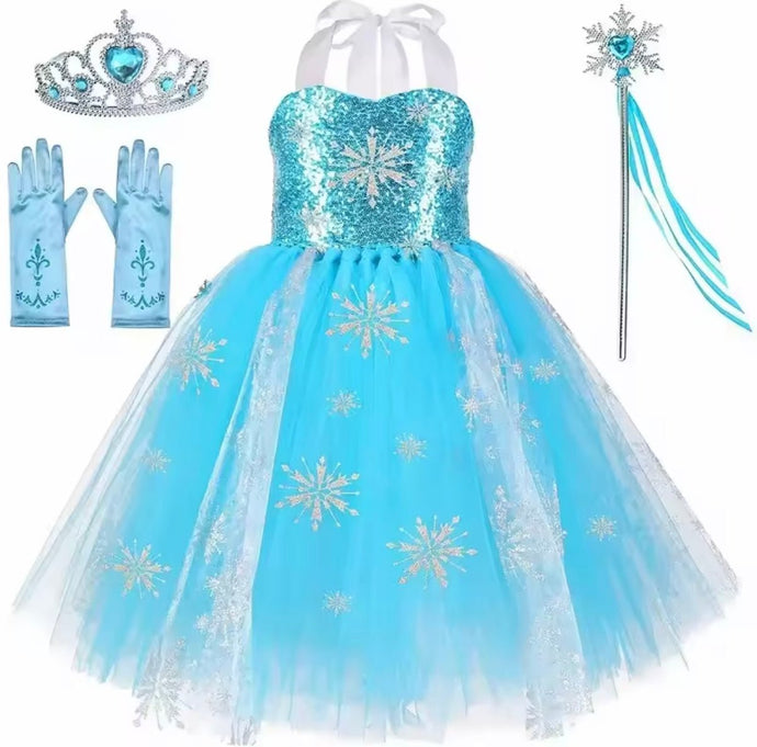 Elsa Snow Princess Tulle Tutu Dress Costume with Jewellery Set - Fox Baby & Co