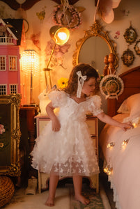 Kids girls Tea Party Butterfly Tulle Dress - White