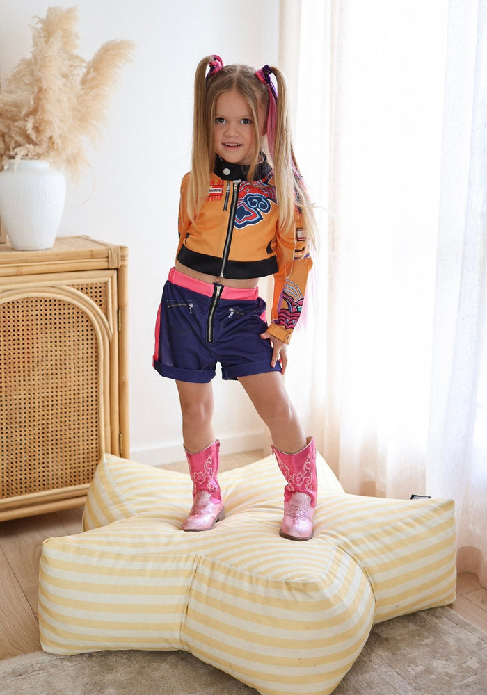 Kids Girls Kpop Style Demon Hunter Rumi Yellow Costume Top, Shorts & Jacket 3 Piece - Fox Baby & Co