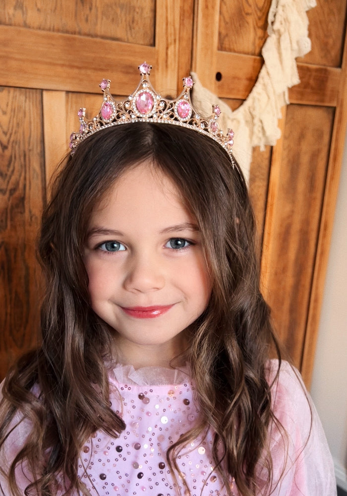 Tiara Gold Birthday Crown - Pink
