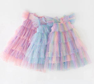 Enchanted Tulle Princess Tulle Birthday Dress Pink Rainbow - Fox Baby & Co