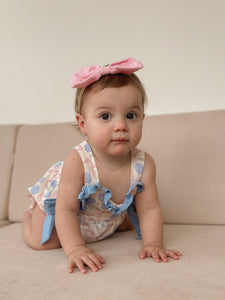 Posy Floral Bow Romper - Blue - Fox Baby & Co