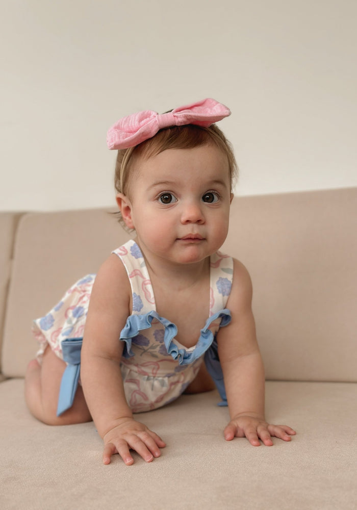 Posy Floral Bow Romper - Blue - Fox Baby & Co