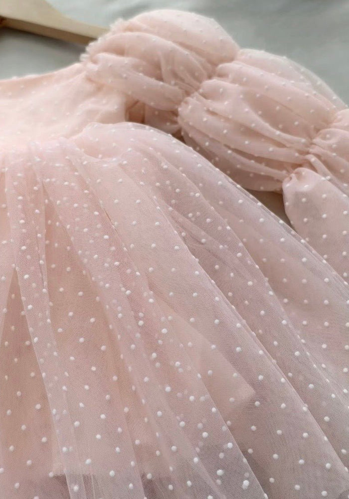 Flowergirl Fairy Wonderland Long Sleeve Luxe Tulle Dress - Pink Dots - Fox Baby & Co