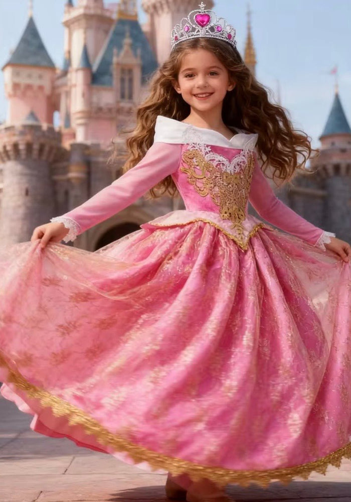 Charming Aurora Pink Princess Long Sleeve Party Dress Costume - Fox Baby & Co