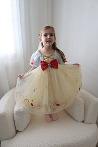Luxe Snow White Princess Sparkle Party Dress Costume & Tulle Clip - Fox Baby & Co