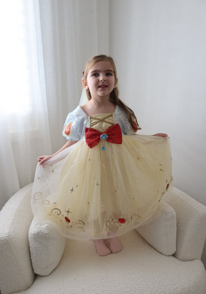 Luxe Snow White Princess Sparkle Party Dress Costume & Tulle Clip - Fox Baby & Co