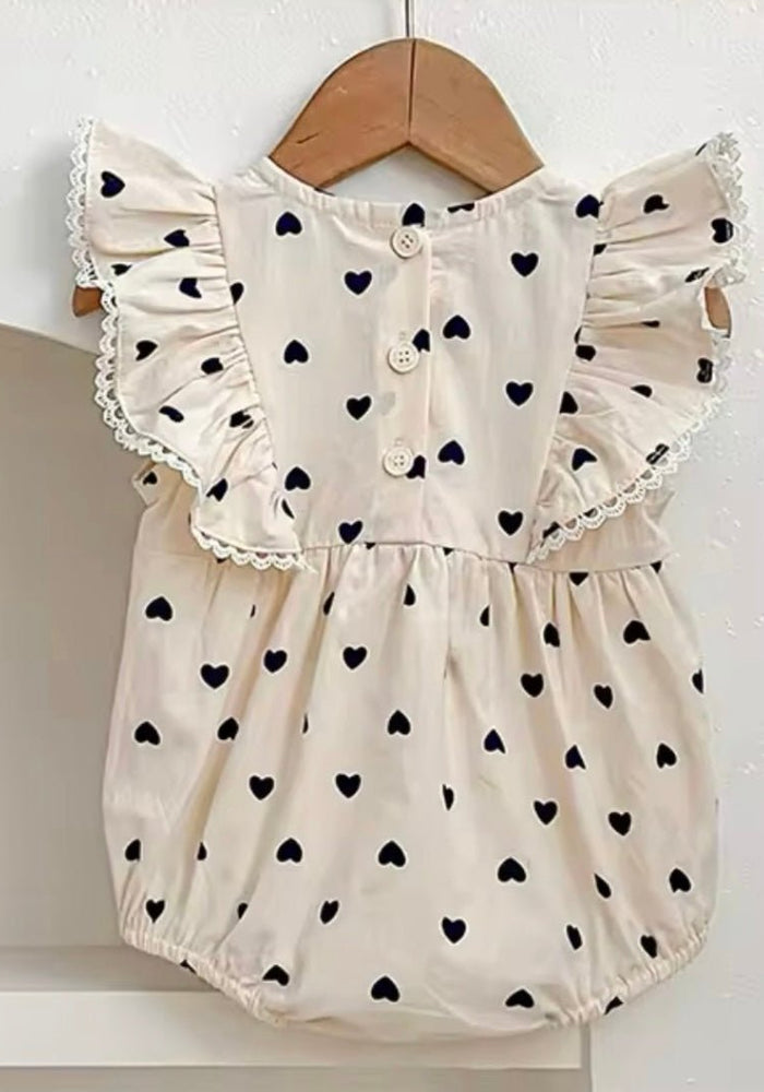 Baby Girls French Heart Luxe Romper - Black/Ivory (pre order) - Fox Baby & Co