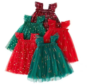 Christmas Stars Little Girls Tulle Dress - Green (pre order) - Fox Baby & Co