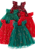 Load image into Gallery viewer, Christmas Stars Little Girls Tulle Dress - Green (pre order) - Fox Baby &amp; Co
