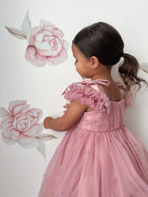 Kids little girls Valencia Pearl Luxe Party Dress - Dusty Rose (pre order) - Fox Baby & Co