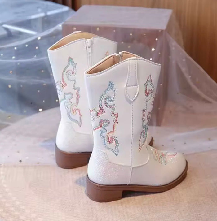 Sparkle Princess K-pop Cowgirl Boots – White