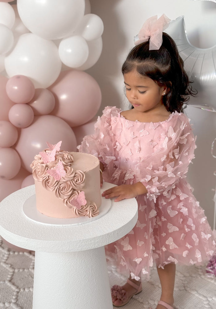 Madelyn Butterfly Luxe Little Girls Tulle Dress - Dusty Rose - Fox Baby & Co