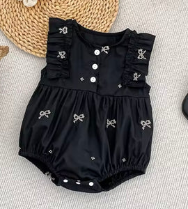 Celine French Tiny Bow Romper - Black (pre order) - Fox Baby & Co
