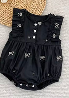 Load image into Gallery viewer, Celine French Tiny Bow Romper - Black (pre order) - Fox Baby &amp; Co
