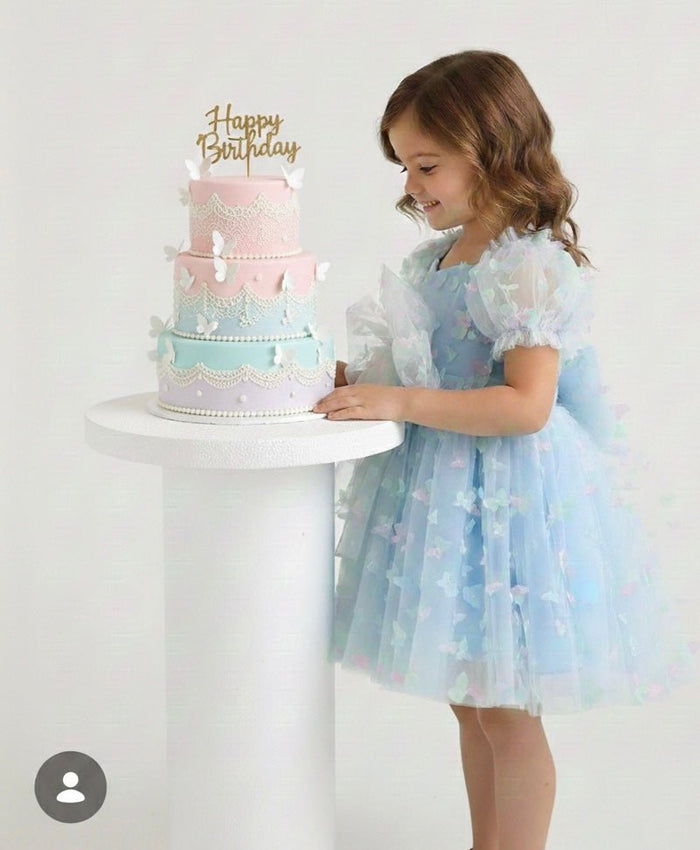 Kids girls Tea Party Butterfly Tulle Dress - Blue - Fox Baby & Co