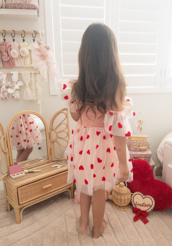Girl Valentine Bow Big Heart Tulle Dress - Pink - Fox Baby & Co