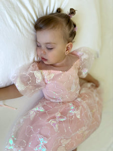 Kids girls Luxe Butterfly Sequins Tulle Dress - Pink (pre order) - Fox Baby & Co