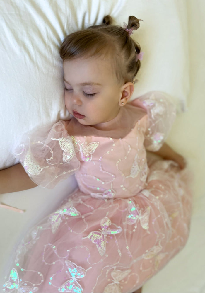 Kids girls Luxe Butterfly Sequins Tulle Dress - Pink (pre order) - Fox Baby & Co