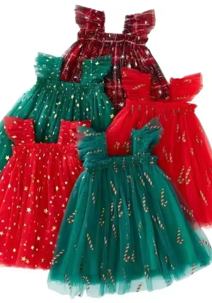 Christmas Gingham Sparkle Little Girls Tulle Dress - Red (pre order) - Fox Baby & Co