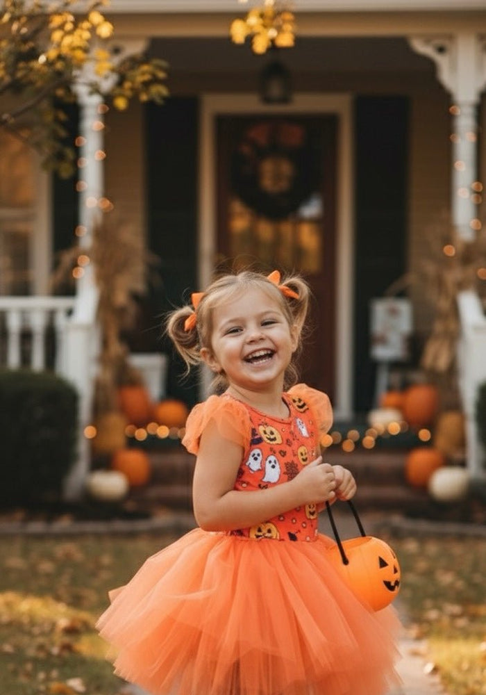 Halloween Ballerina Shimmer Tulle Tutu Leotard - Pumpkin(pre order) - Fox Baby & Co