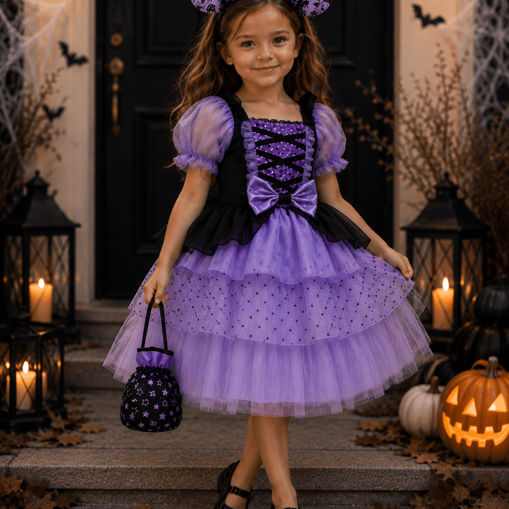 Witch Halloween Dress Costume, Headband & Bag - Purple - Fox Baby & Co