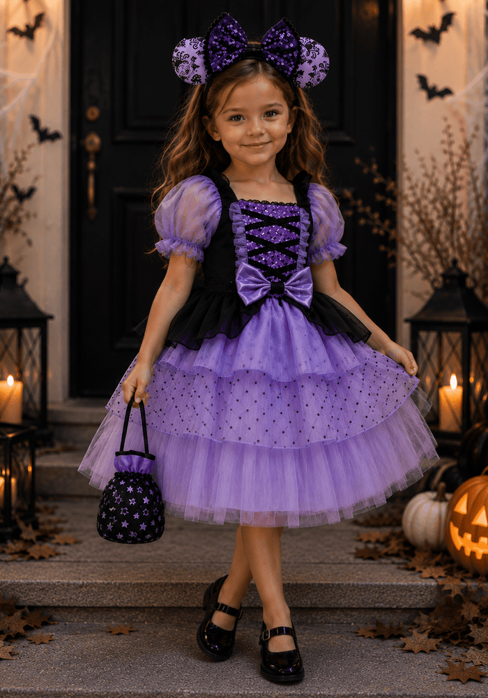 Witch Halloween Dress Costume, Headband & Bag - Purple - Fox Baby & Co