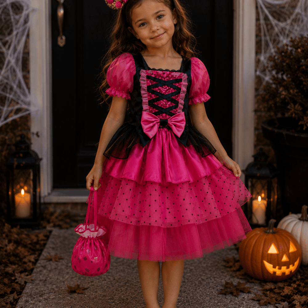 Witch Halloween Dress Costume, Headband & Bag - Pink - Fox Baby & Co