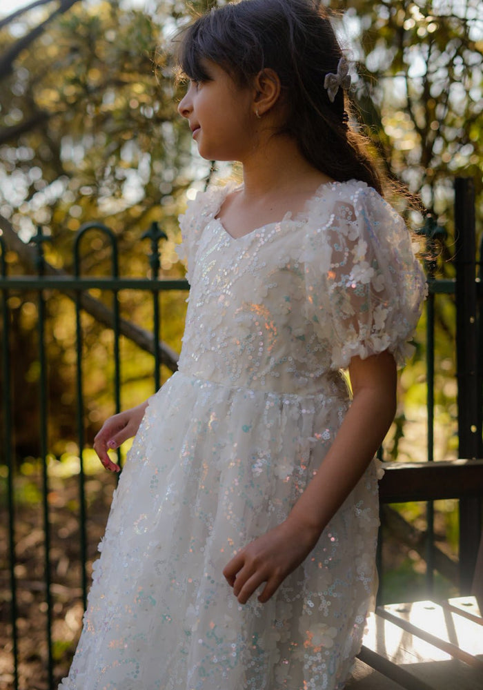 Kids girls Tea Party Sparkle Tulle Dress - White - Fox Baby & Co