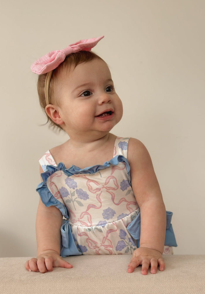 Posy Floral Bow Romper - Blue - Fox Baby & Co
