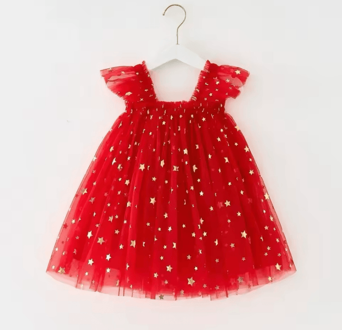 Christmas Stars Little Girls Tulle Dress - Red (pre order) - Fox Baby & Co