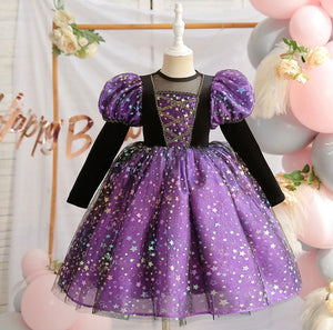 Witch Halloween Long Sleeve Long Sleeve Dress Costume with bag - Purple - Fox Baby & Co