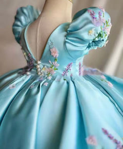 Vintage Floral Little Girls Luxe Dress - Blue - Fox Baby & Co