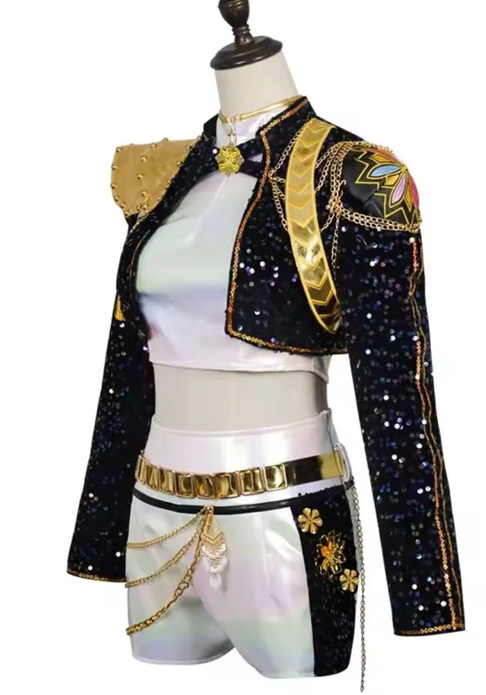 Kids Girls Kpop Style Demon Hunter Luxe Holographic Sequin SHORTS Outfit Accessories Set