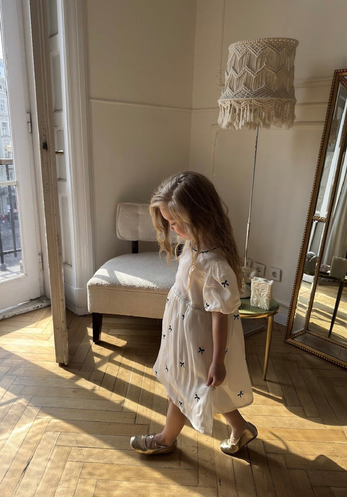 Kids girls French Luxe Bow Puff Dress - Black/ivory (pre order) - Fox Baby & Co