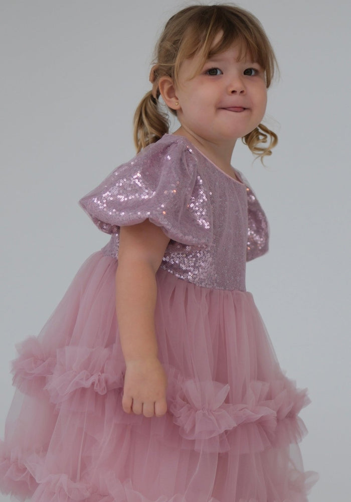 Kid little girl Fairyland Birthday Tulle Dress - Dusty Rose - Fox Baby & Co
