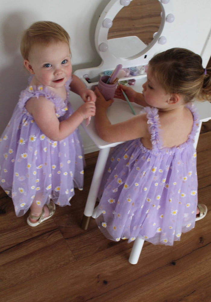 Kids little girl Arabella Daisy Tulle Dress - Purple - Fox Baby & Co