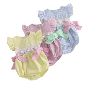 Easter Gingham Bow Romper - Pink (pre order) - Fox Baby & Co