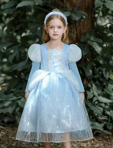 Magical Cinderella Princess Birthday Long Sleeve Party Dress Costume & Tiara Headband - Fox Baby & Co