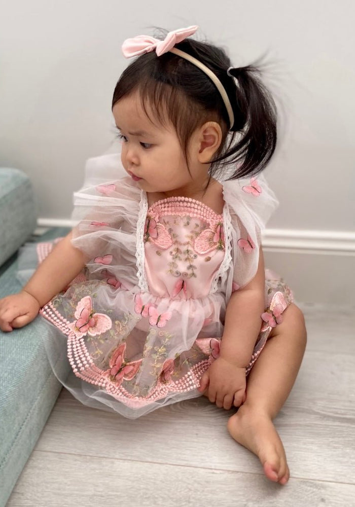 Whimsical Pink Butterfly Romper & Bow Headband - Fox Baby & Co
