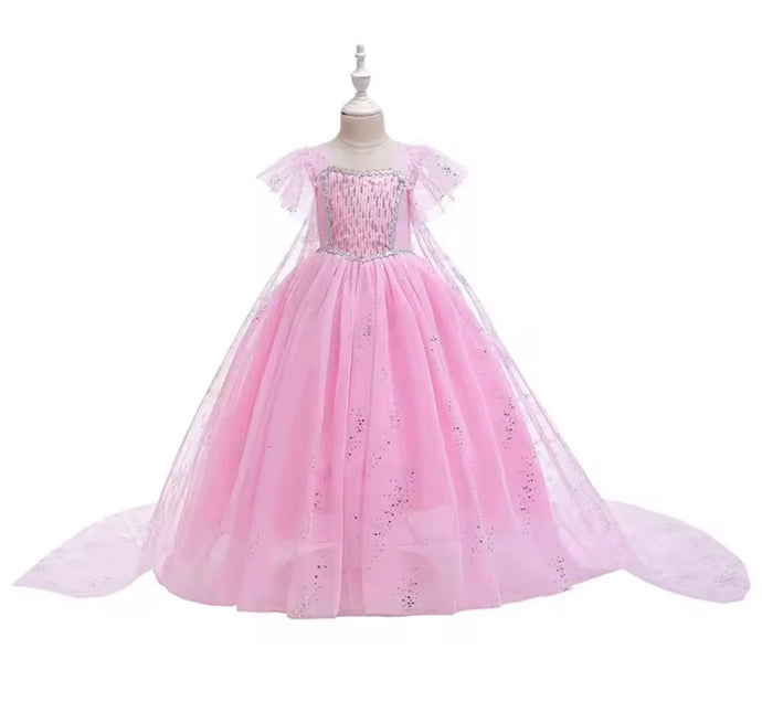 Pink Snowflake Princess Birthday Party Dress Costume with cape