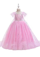 Load image into Gallery viewer, Pink Snowflake Princess Birthday Party Dress Costume with cape
