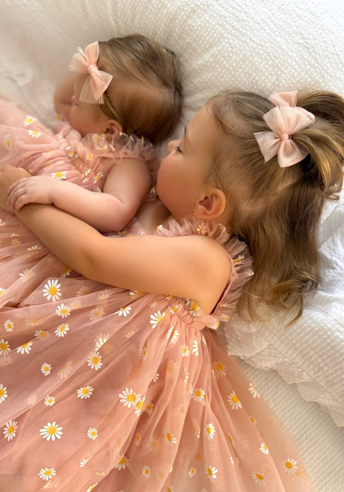 1st Birthday Kids little girl Arabella Daisy Tulle Dress - Pink/Yellow - Fox Baby & Co