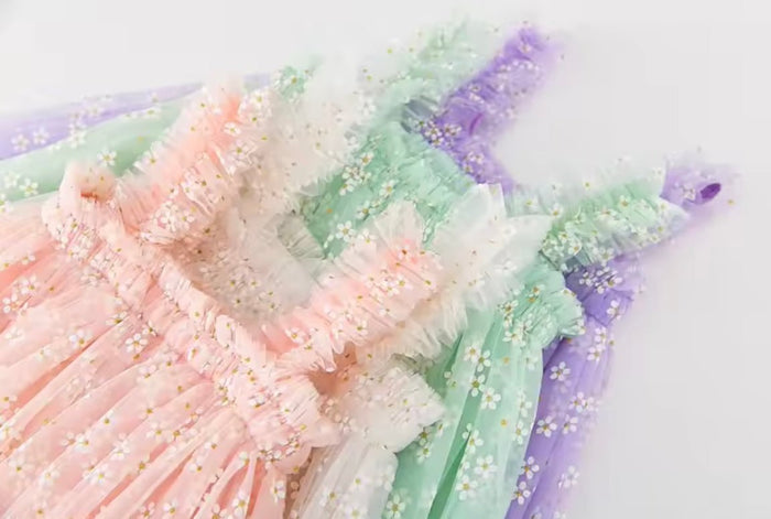 1st Birthday Kids little girls Arabella Daisy Tulle Dress - Mint (pre order) - Fox Baby & Co