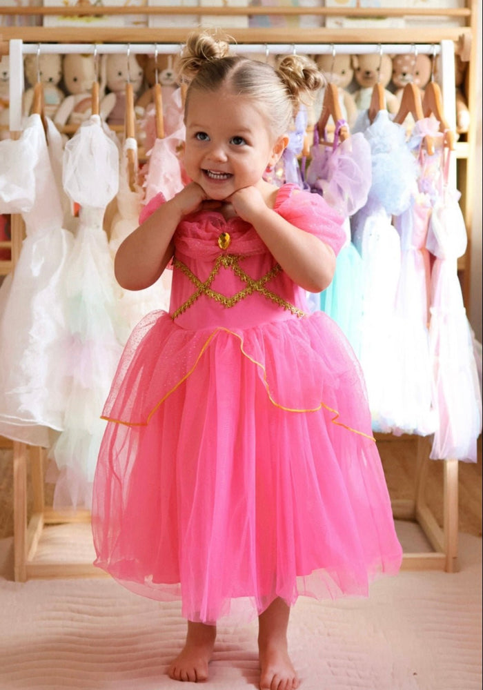 Pink Aurora Princess Luxe Birthday Party Dress Costume & Jewellery Set - Fox Baby & Co