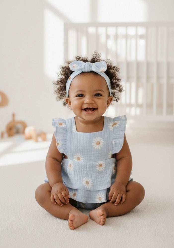 Summer Bloom Daisy Romper & headband - Blue - Fox Baby & Co