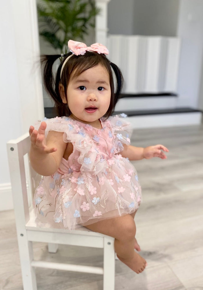 Whimsical Garden Floral Romper & Bow Headband - Blush (pre order) - Fox Baby & Co