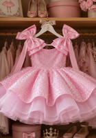 Load image into Gallery viewer, Little Girls Pink Sparkle Bow Luxe Princess Tulle Dress
