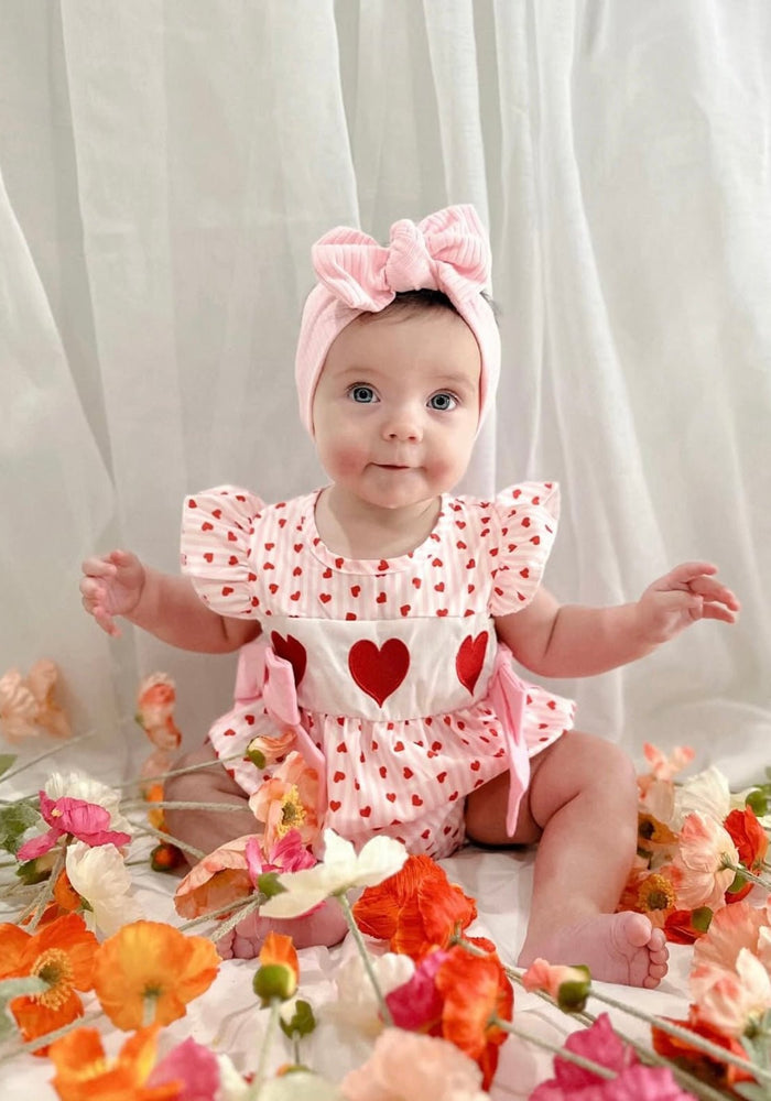 Pink Heart Big Bow Romper - Pink - Fox Baby & Co