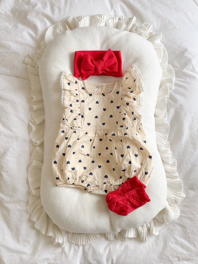 Baby Girls French Heart Luxe Romper - Black/Ivory (pre order) - Fox Baby & Co